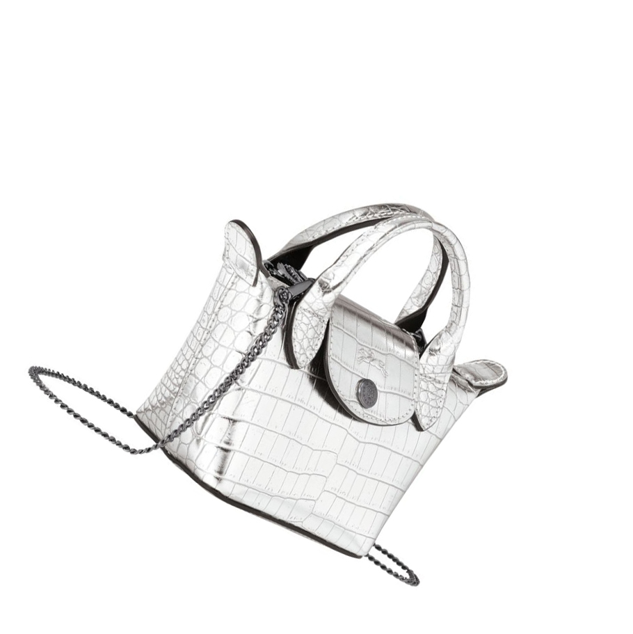 Longchamp Le Pliage Cuir Croco crossbody taschen Damen Silber | CH-84JNIQF