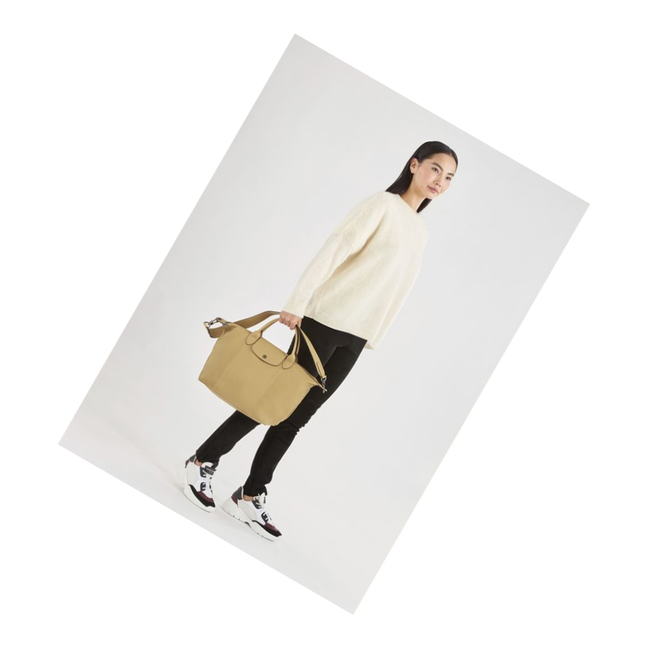 Longchamp Le Pliage Cuir M Handtasche Damen Beige | CH-09GWXTB