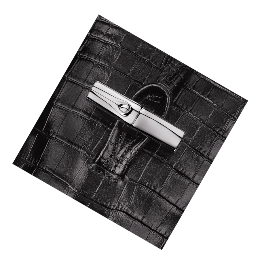 Longchamp Roseau Croco Handyhülle Damen Schwarz | CH-53LBWRU