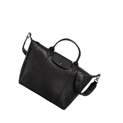 Longchamp Le Pliage Cuir M Handtasche Damen Schwarz | CH-05LMXFW