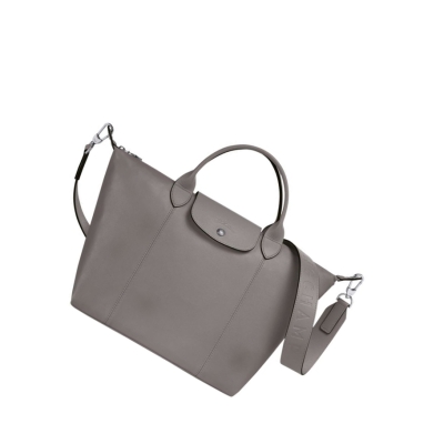 Longchamp Le Pliage Cuir M Handtasche Damen Grau | CH-89ZEGRM